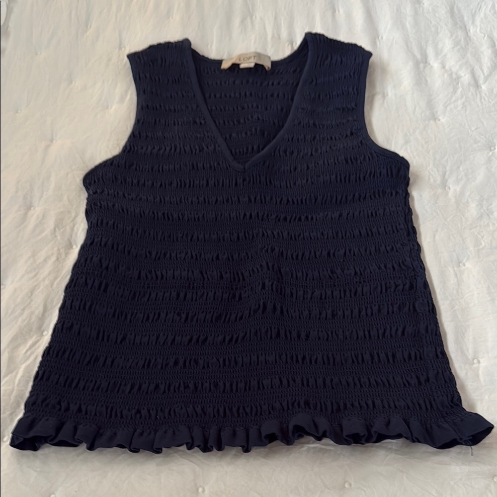 LOFT Dark Blue Textured Tank Top